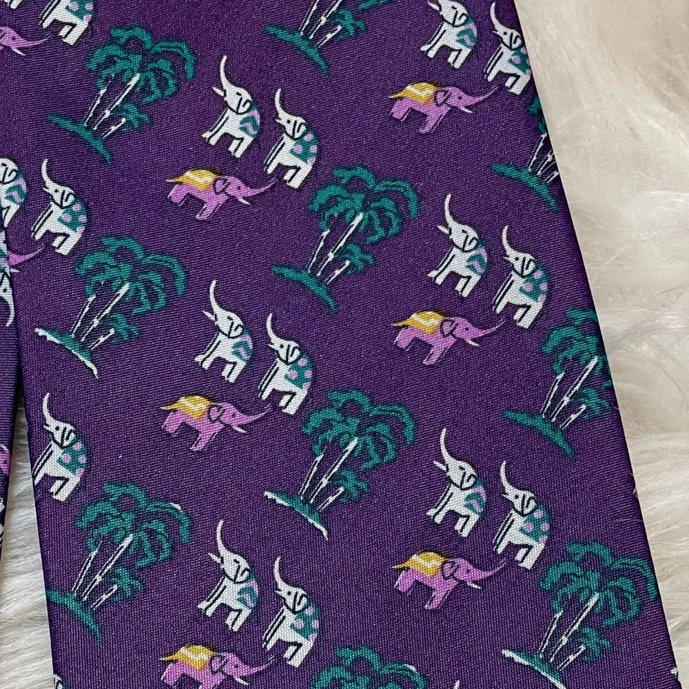 Elephants & Palm Trees Silk Tie Purple